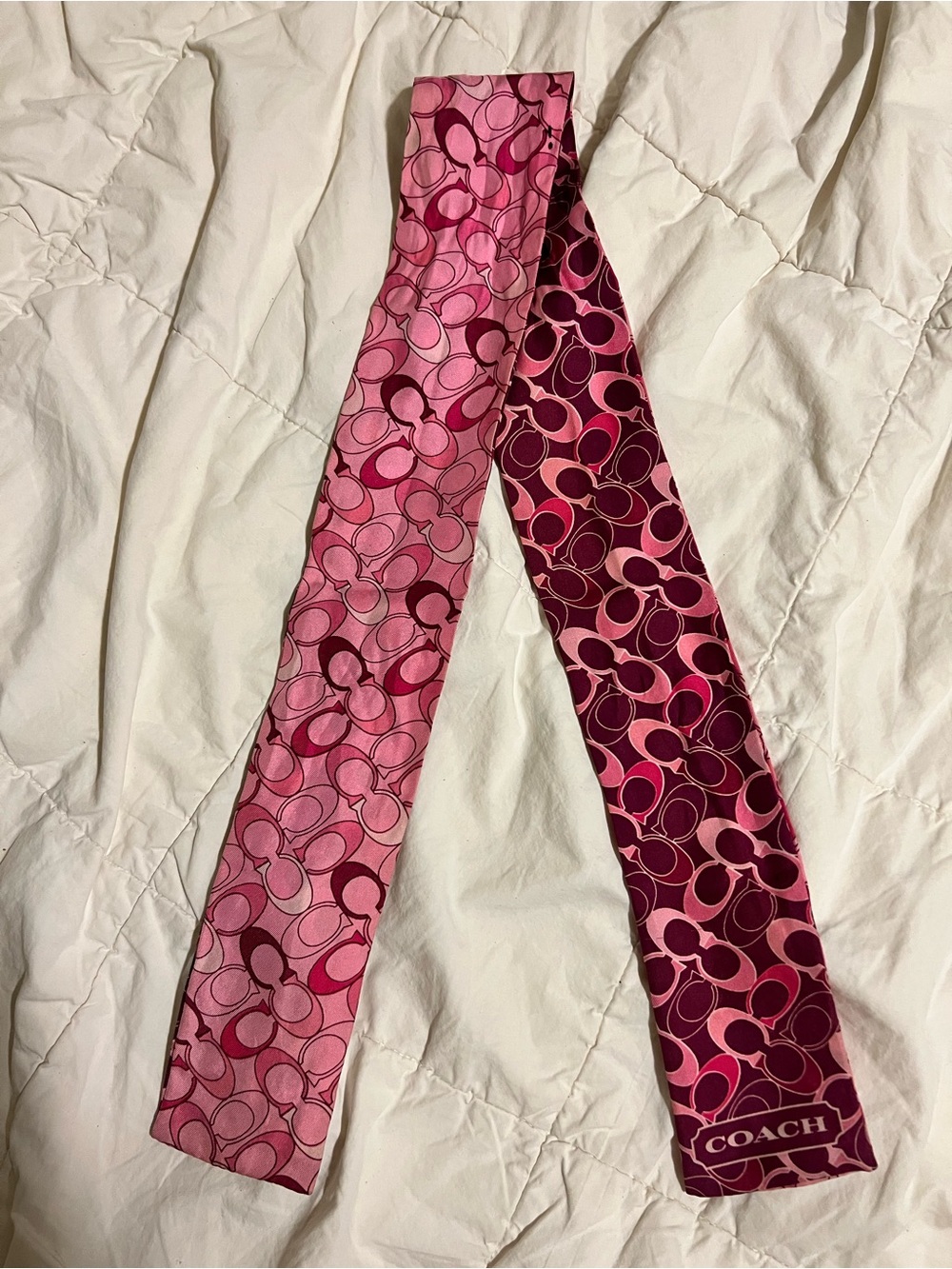 Coach Y2K Two-Tone Pink Signature Silk Scarf Tie